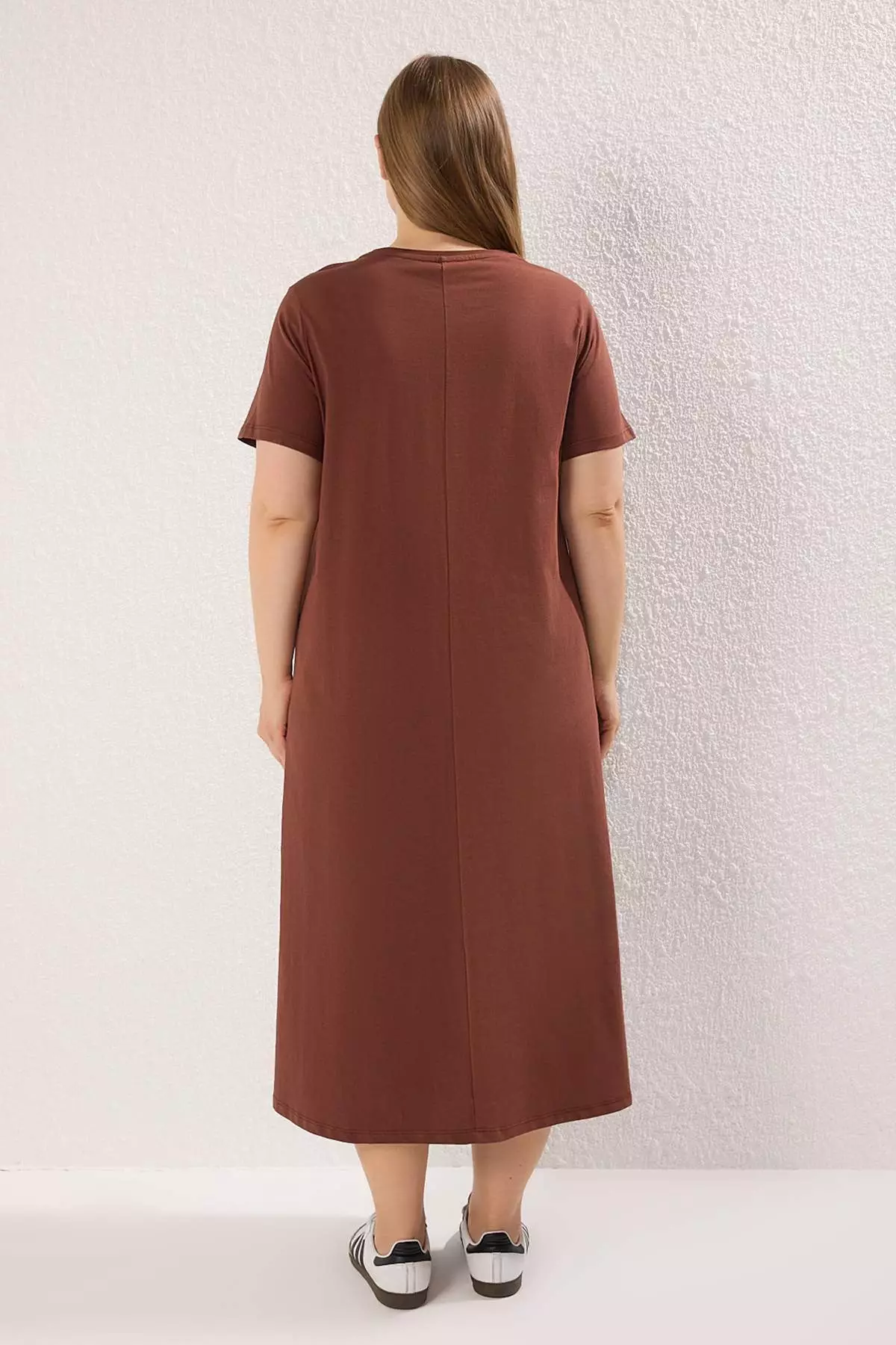 Brown Midi 100% Cotton Knitted T-Shirt Dress Tbbss24Ah00067
