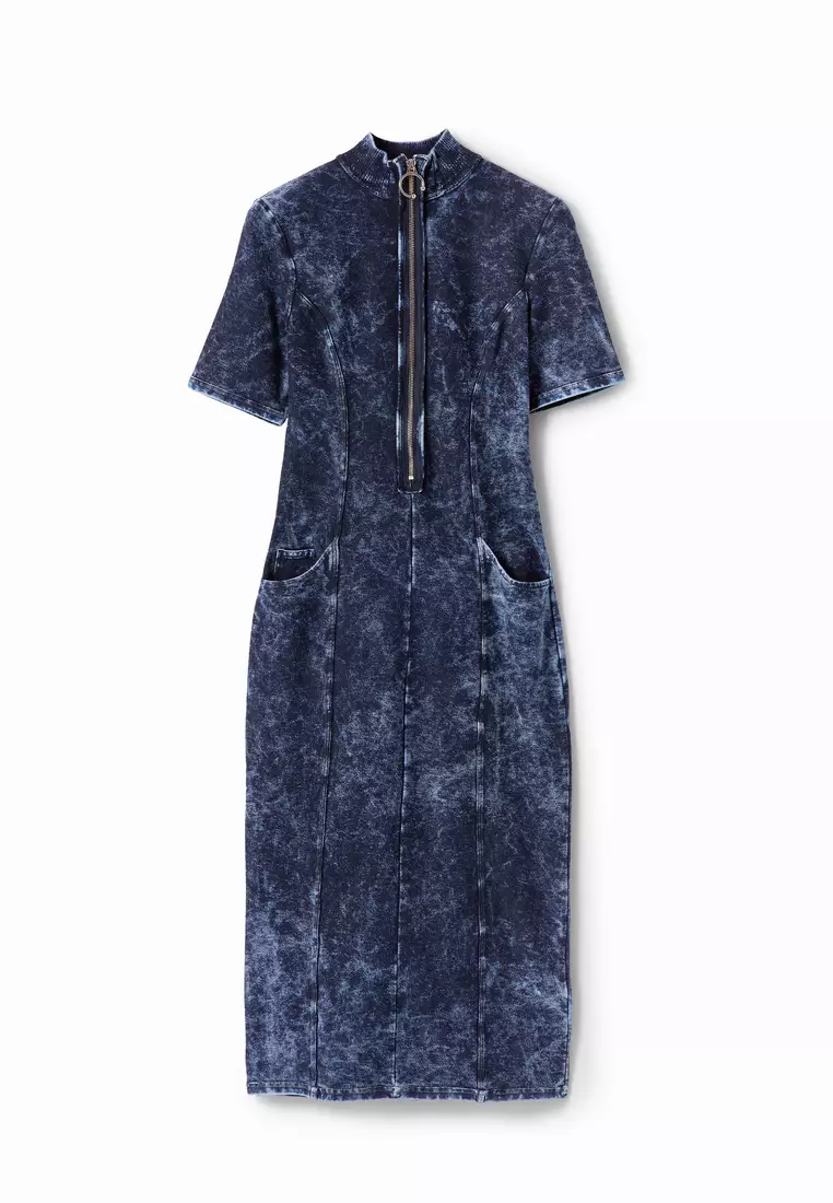 Desigual Woman Denim midi dress.