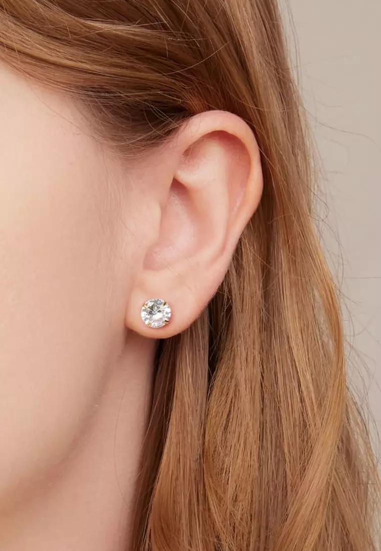 Solid Silver Mary Anne Crystal Stud Earrings In Gold