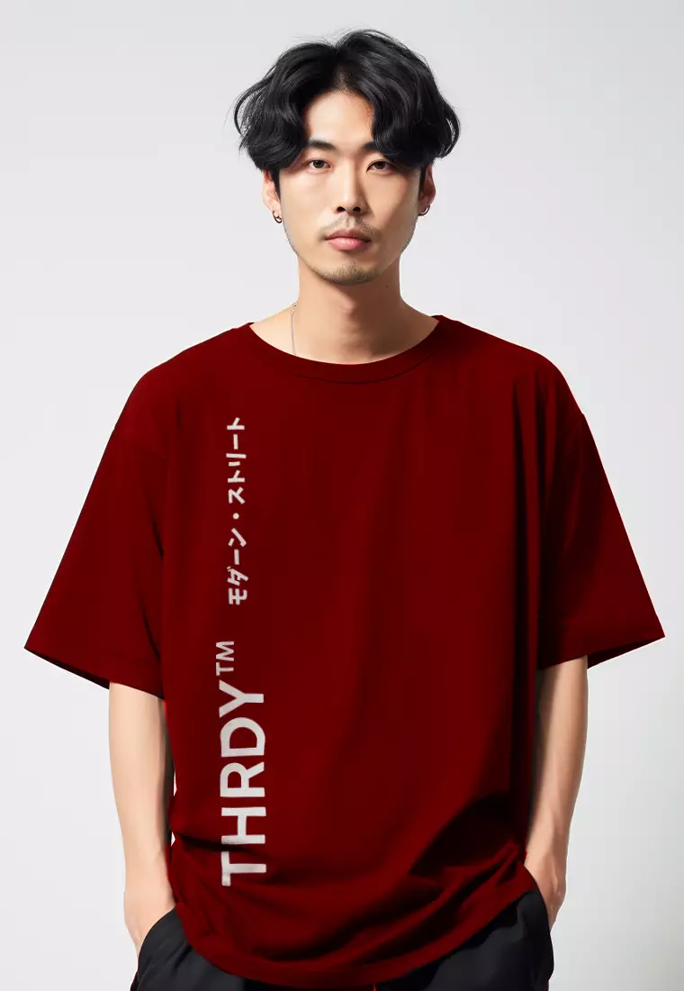 MTV78 Kaos Oversize Distro Pria Thirdday THRDY Tm Vertikal Maroon