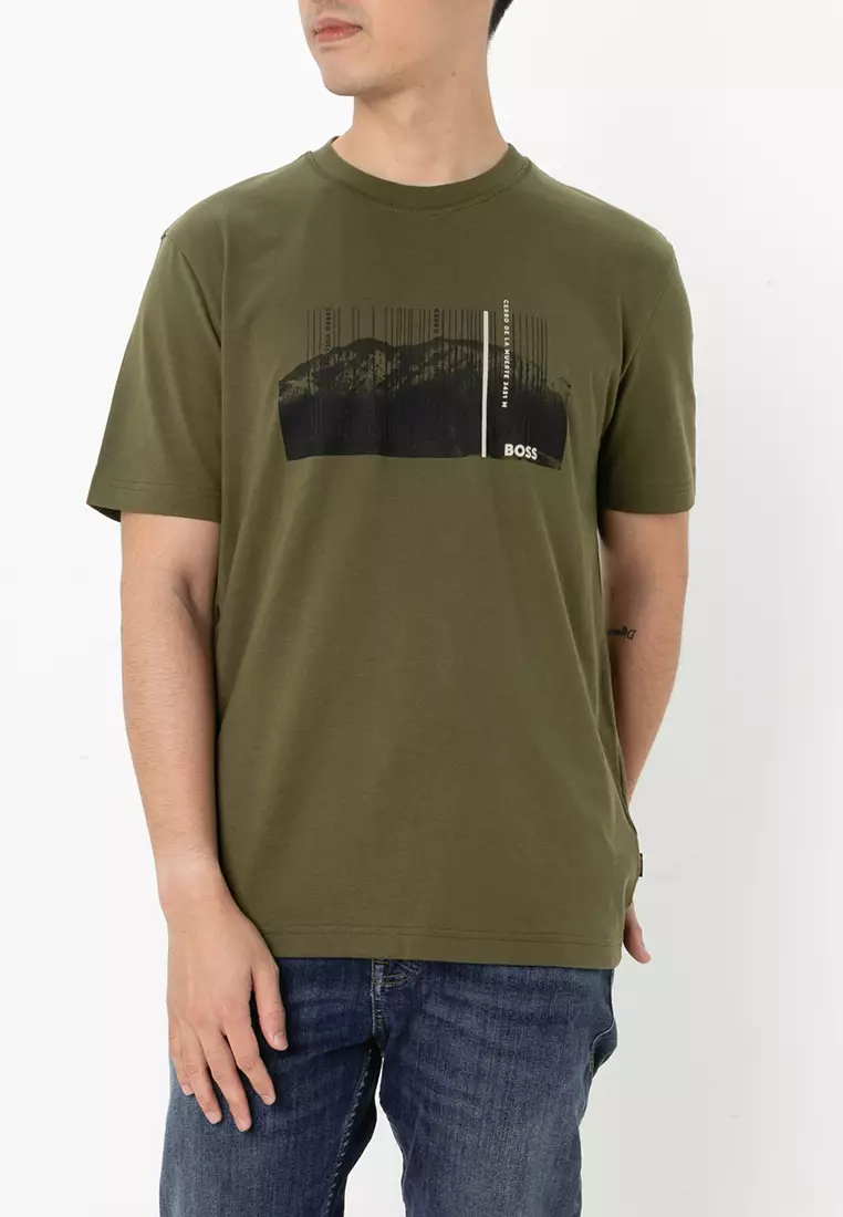 Jual BOSS Seasonal Artwork Cotton Crew Neck T-Shirt BOSS Orange