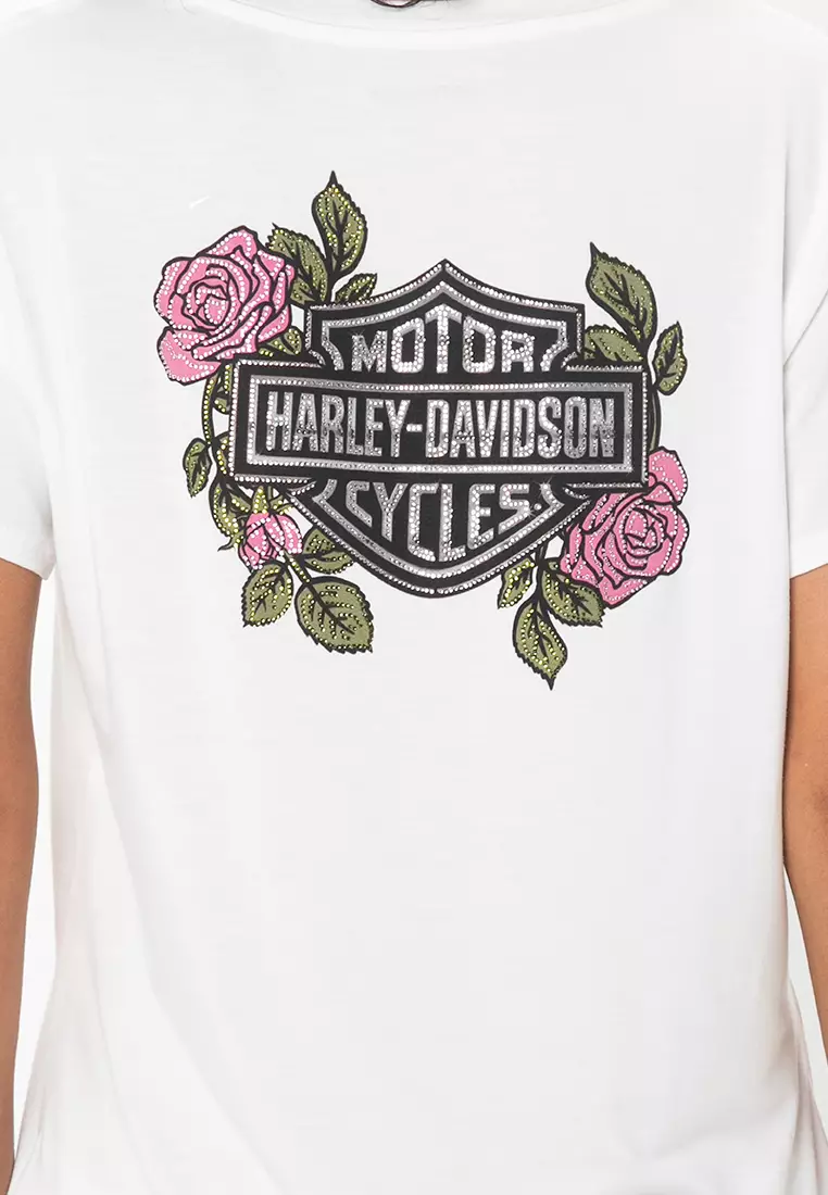 T-shirt Femme Harley-Davidson Rose Camouflage - Manches Courtes, Col Rond - 100% Coton - Neuf Avec étiquettes