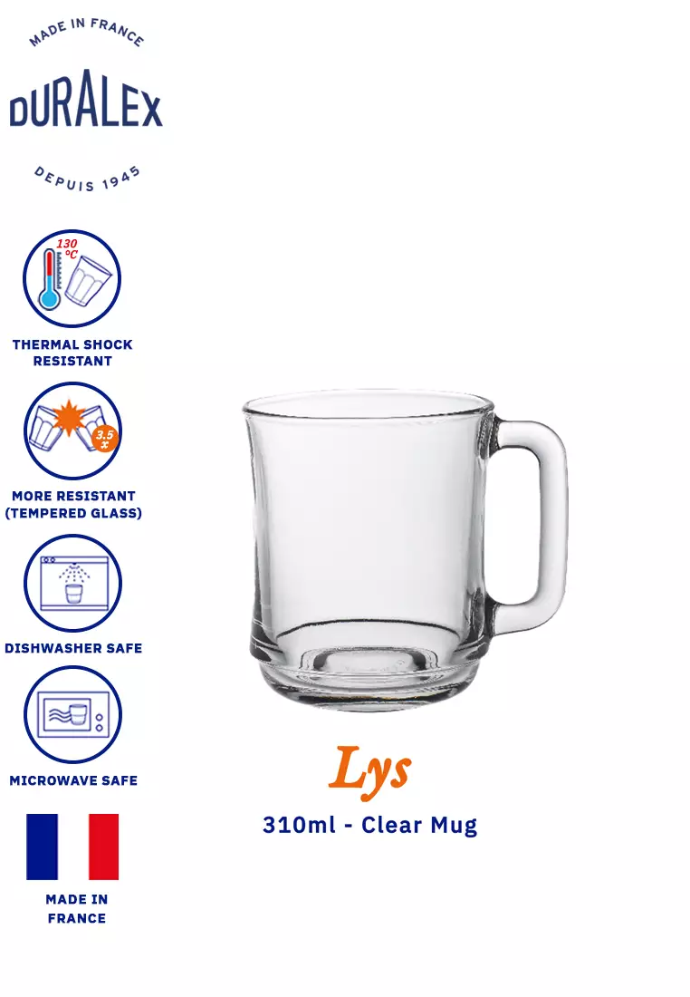 Duralex - Lys Stackable Clear Mug 310 ml (10 7/8 oz) Set Of 6