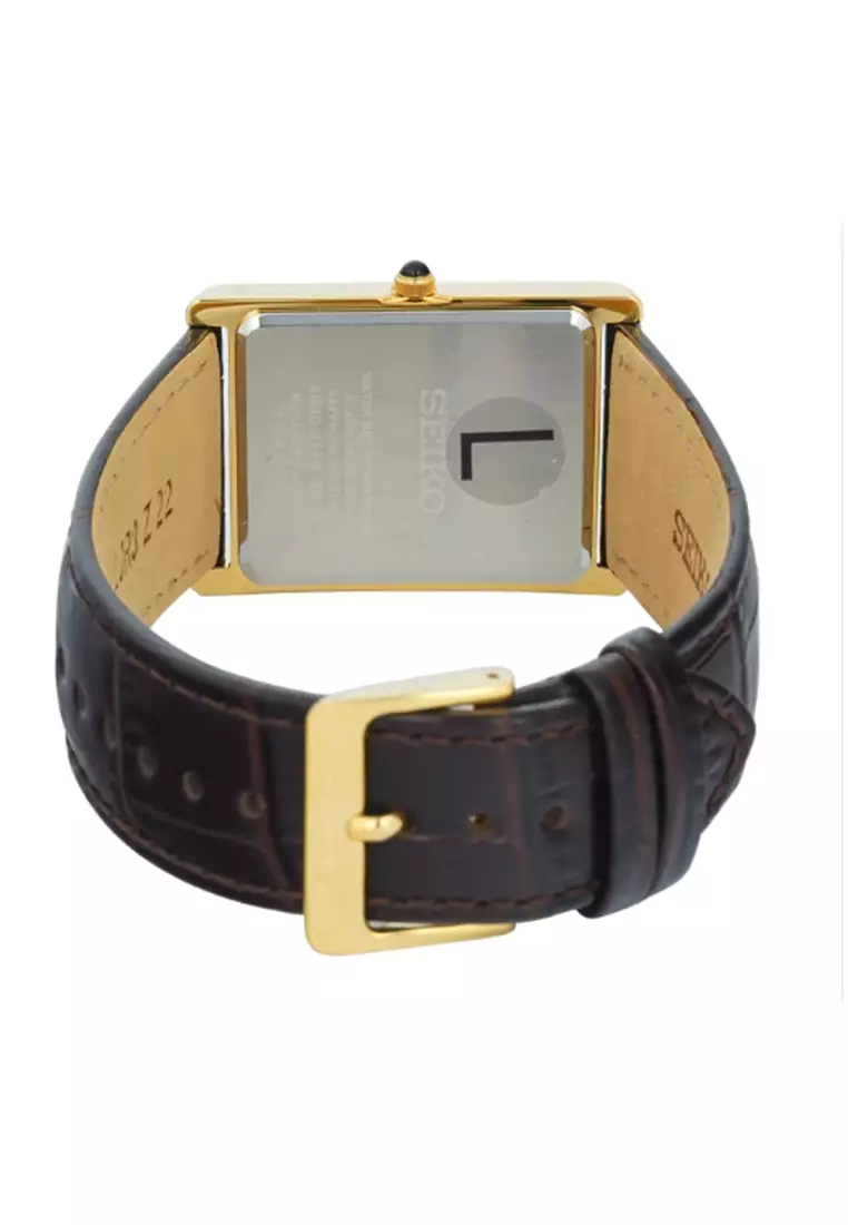 Jam Tangan Pria Seiko Classic SWR106P1 SWR106P1X1 Strap Leather Dark Brown  Color Men Gold Dial Original Garansi Resmi