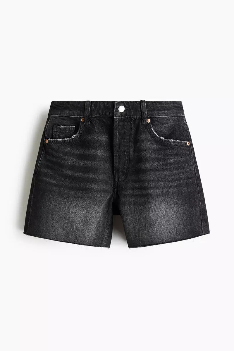 Raw-edge denim shorts