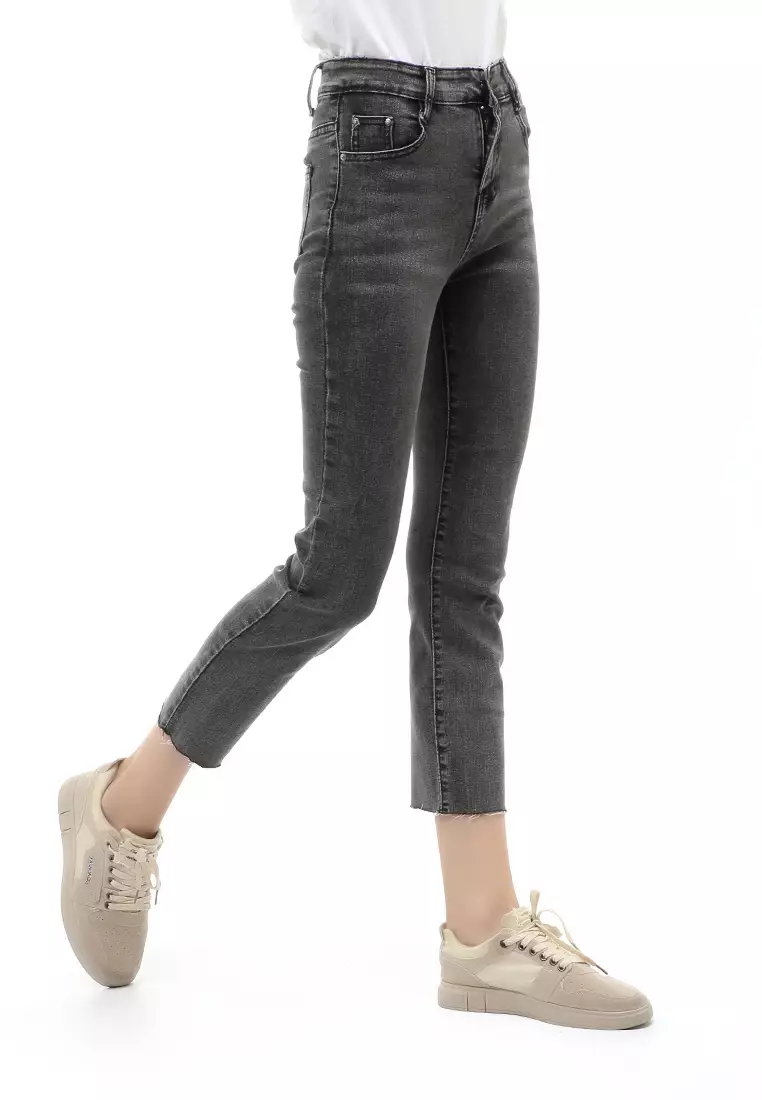 Jourel Celana Panjang Long Pants Hiighwaist Jeans Wanita Material Denim ORIGINAL - Dark Gray