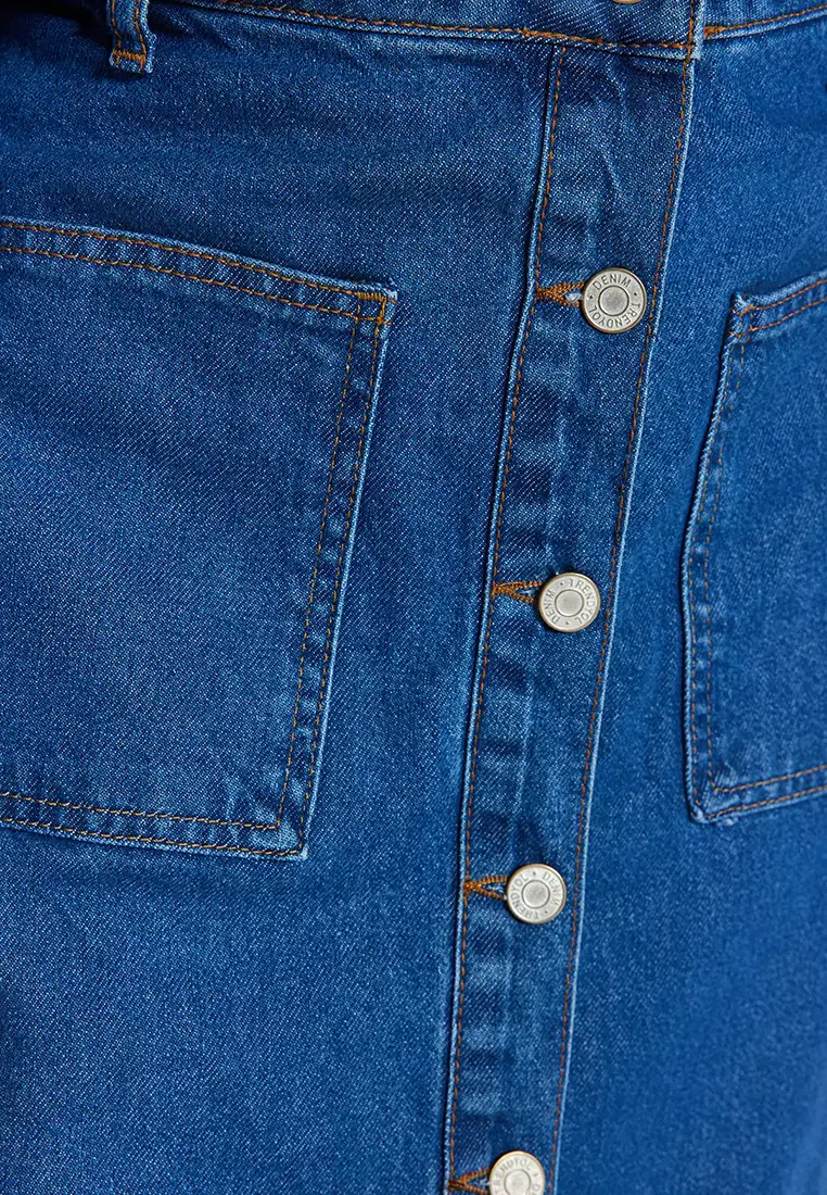 Buttoned High Waist Denim Skirt