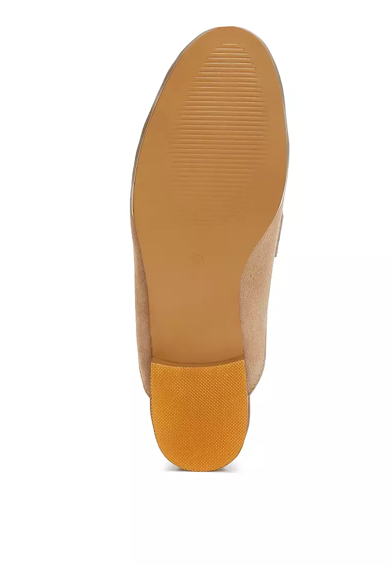 Rhinestone Strap Suede Mules in Sand