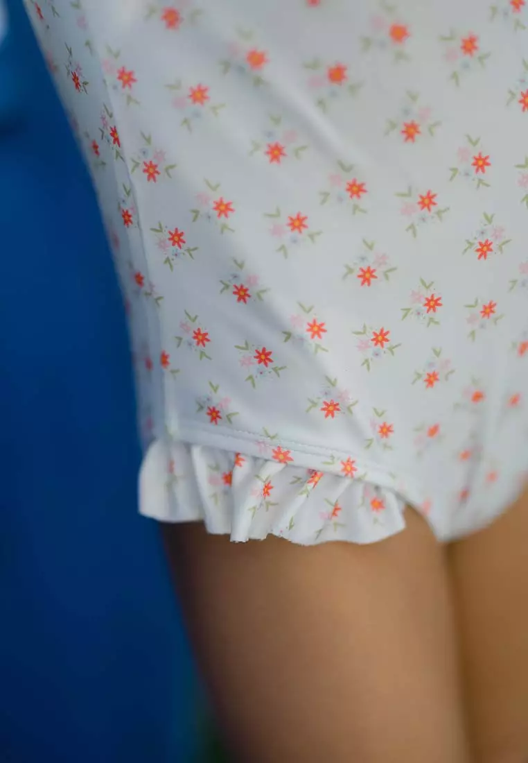 Stripes & Blooms Leotard Long Sleeves - Coral Daisy