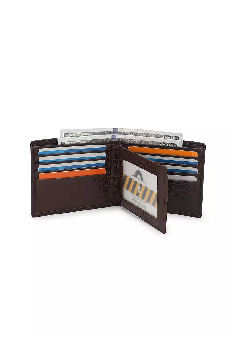 Men's Genuine Leather RFID Blocking Fortune Wallet (Genuine 皮具錢包) - 棕色