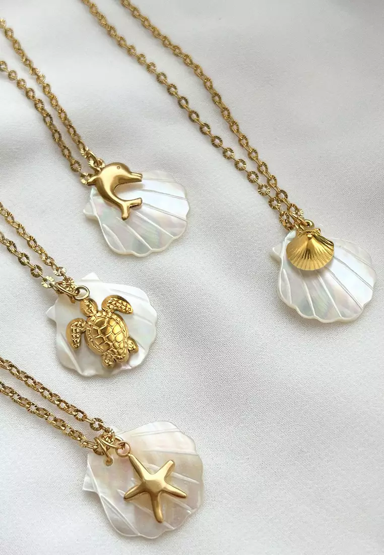 Pearl Shell & Gold Sea Turtle Necklace