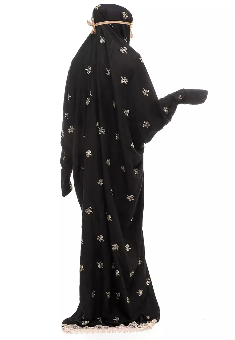 Sabrina Mukena Terusan Motif Simple Muslimah Wanita Relaxed Fit - Black