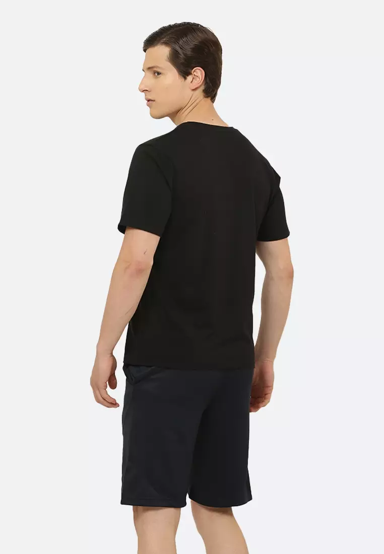 Men's Round Neck Black Training Cotton Tee