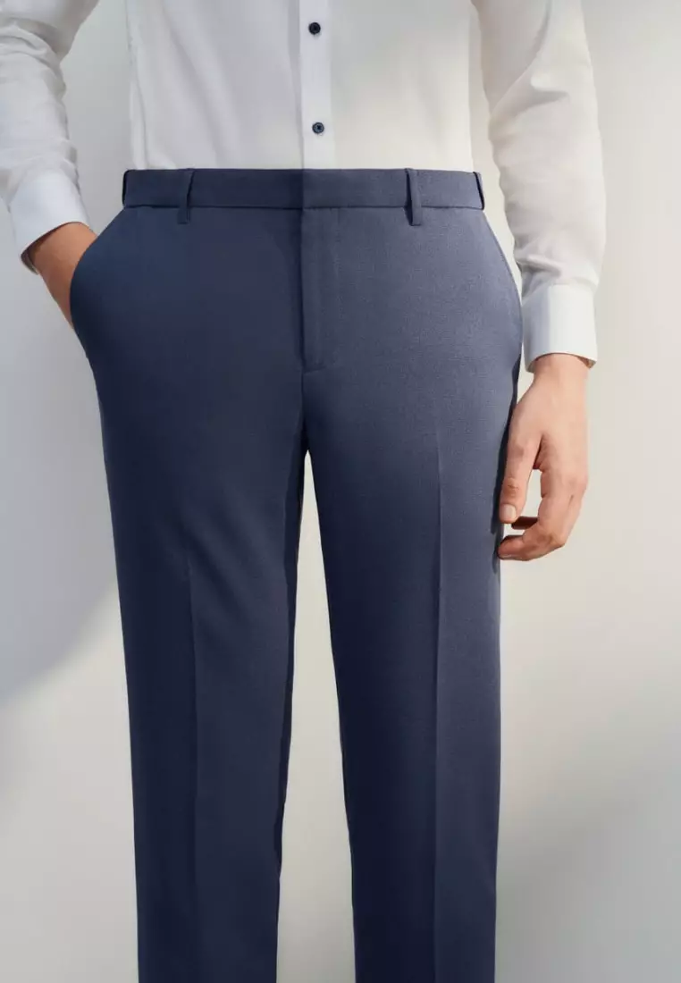 Teflon Smart Fit Twill Suit Pants with Elastic Waist Band