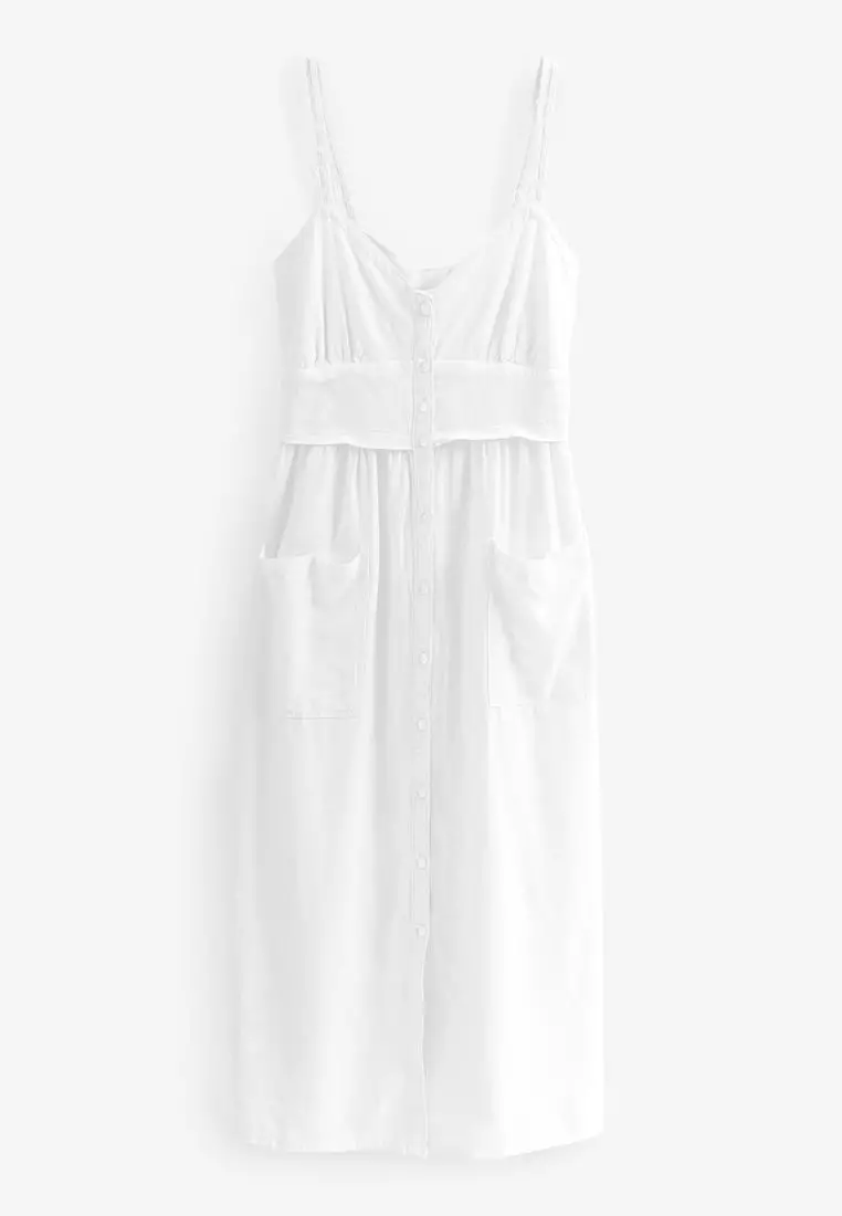 Strappy Linen Blend Midi Dress