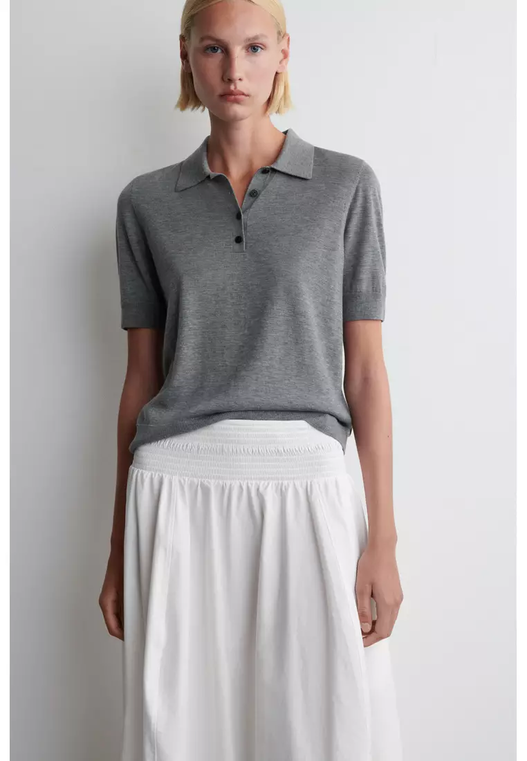 SMOCKED PANELLED MIDI SKIRT