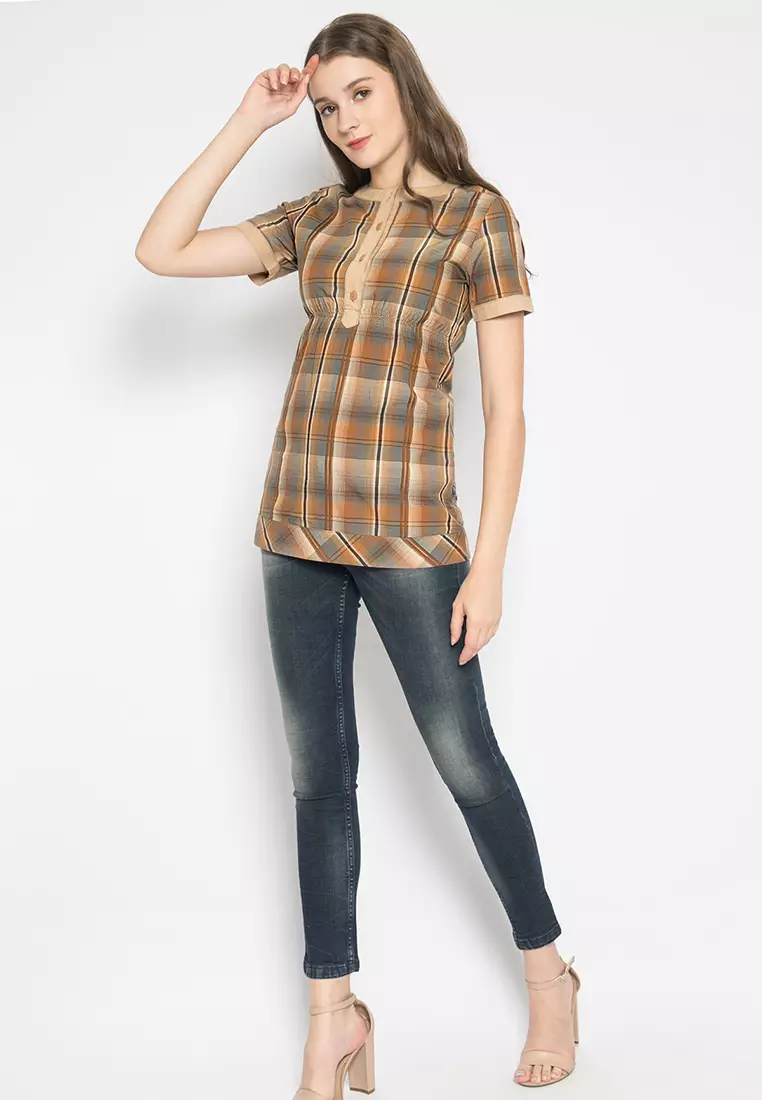 LGS - Kemeja Wanita - Motif Kotak - Coklat - LLSH.380.SL760.477.7C