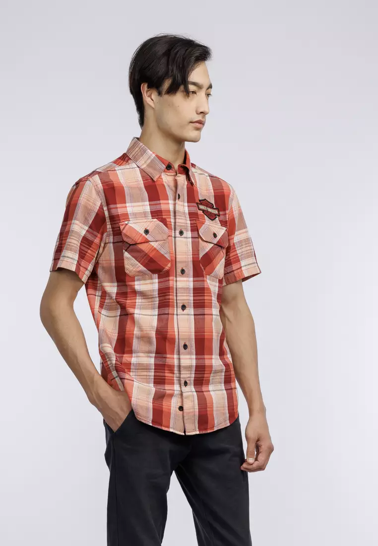 Red plaid on sale short sleeve shirt
