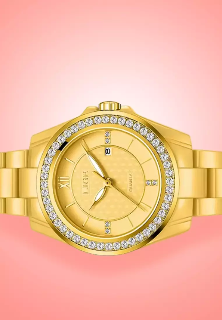 Ladies Alloy Quartz Watch, 32mm , Paved with Crystals, Ceramic Bracelet