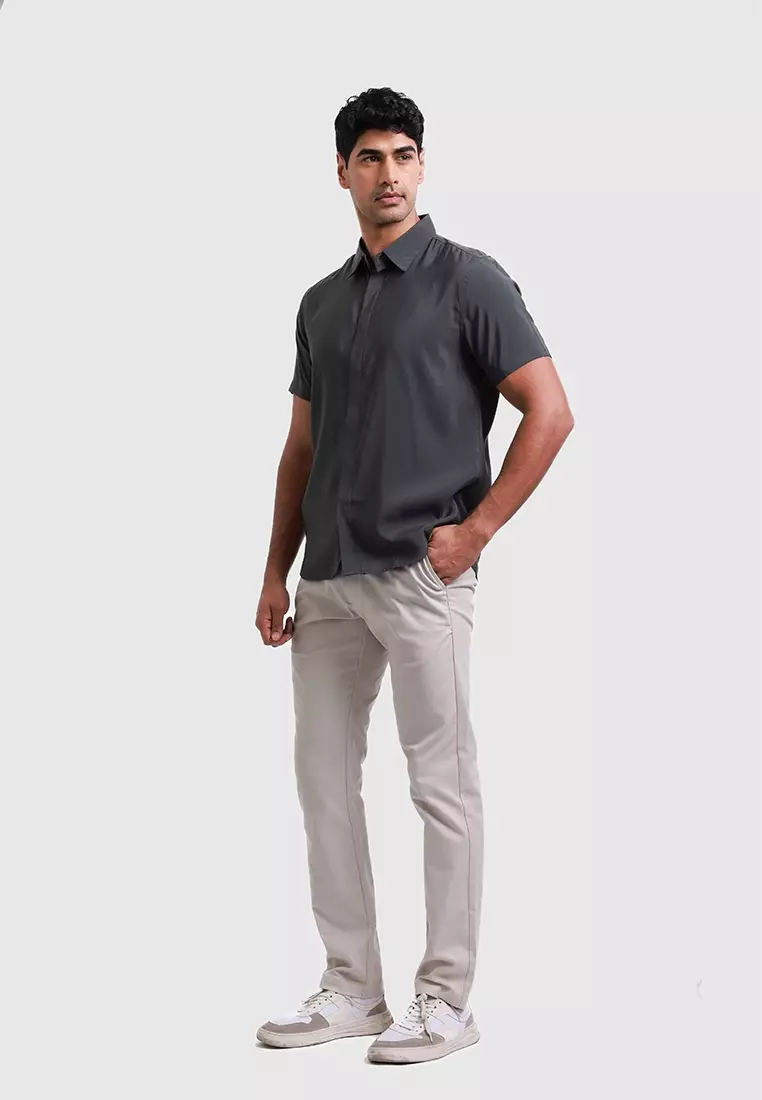 MOC Kemeja Lengan Pendek Pria MONTE - DARK GREY