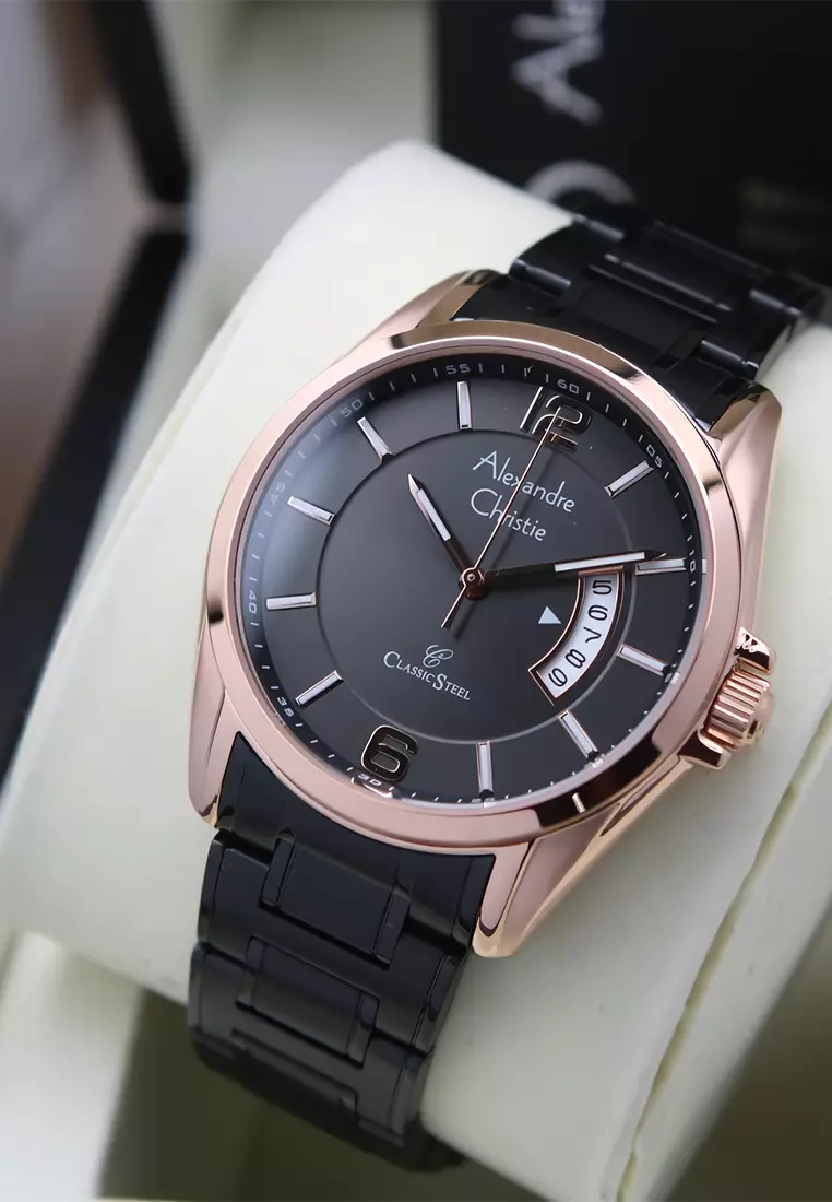 Alexandre Christie 8684 MDBBRBA - Jam Tangan Analog Pria - Rosegold Black - Stainless Steel