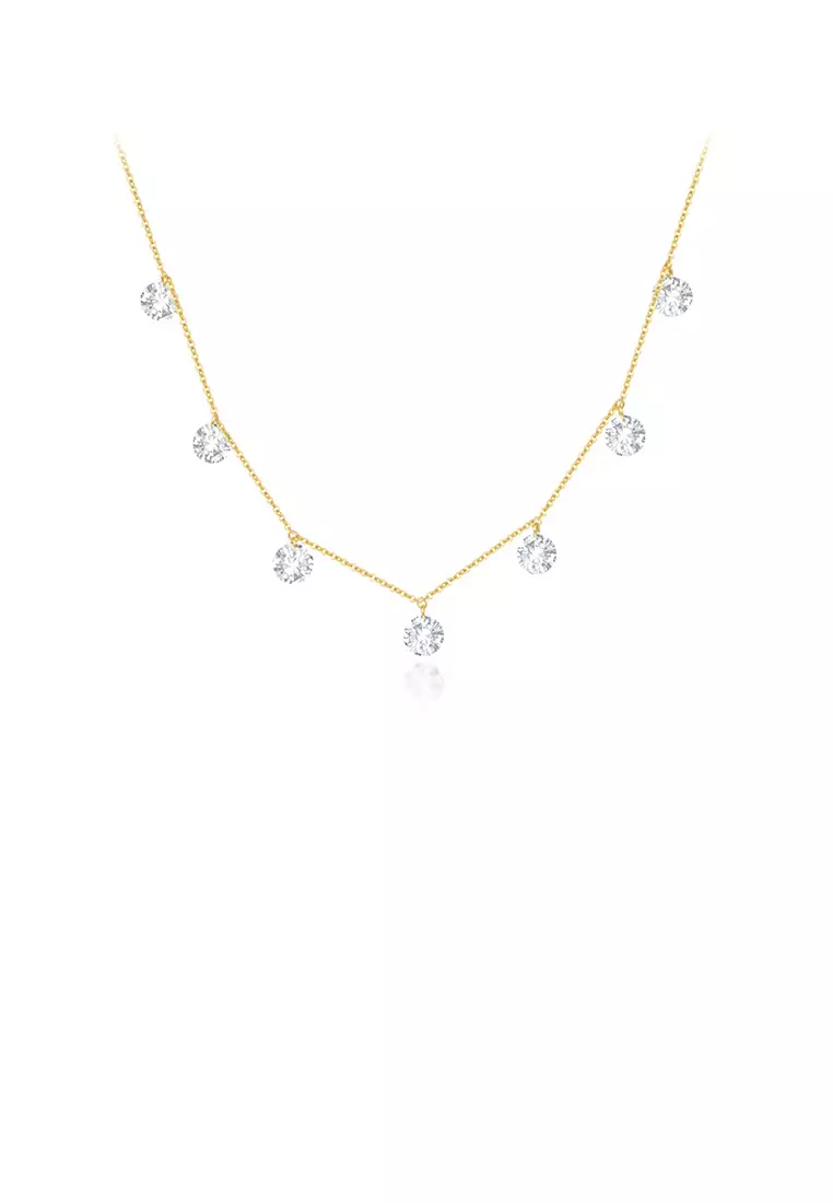 925 Sterling Silver Plated Gold Simple Fashion White Cubic Zirconia Geometric Necklace