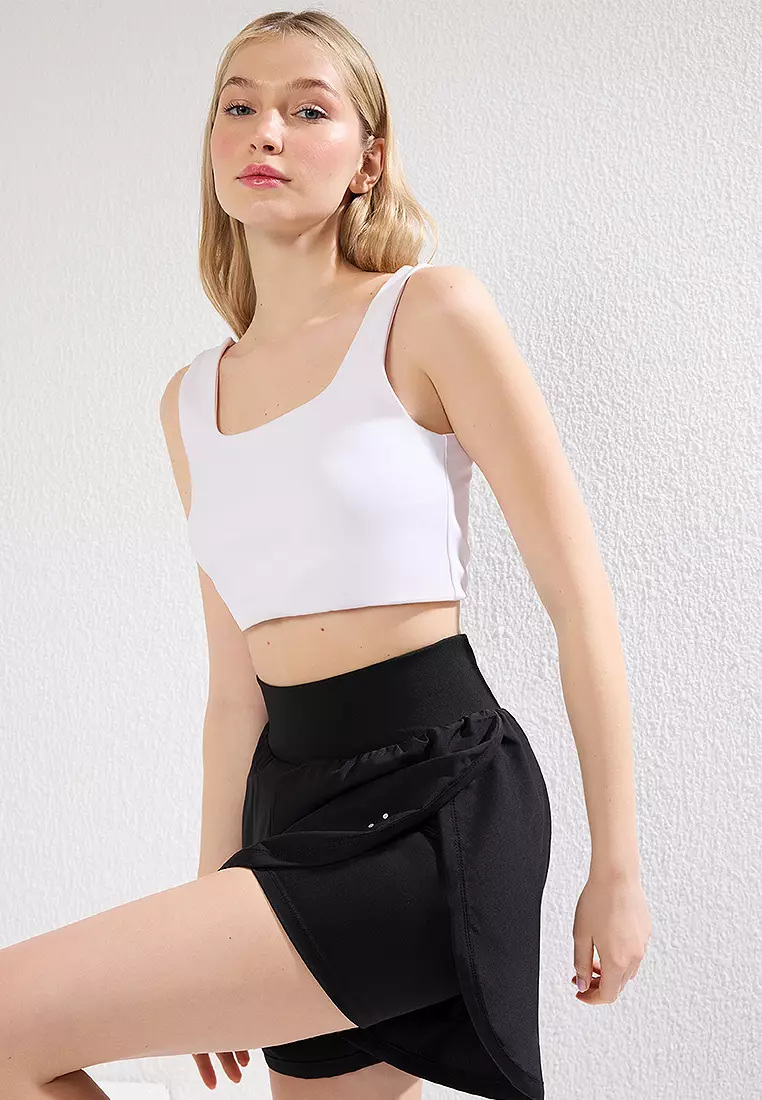 Black Reflective Print Detail 2 Layered Knitted Sportswear With Shorts Inside Shorts