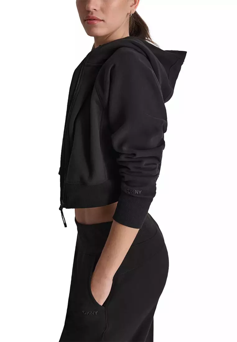 Embroidered Logo Cropped Full Zip Hoodie