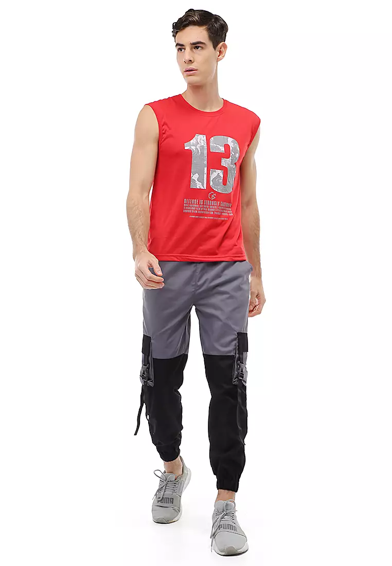 Locko Long Pants Celana Jogger Pria Kombinasi Material Cotton Twill ORIGINAL - Gray Black