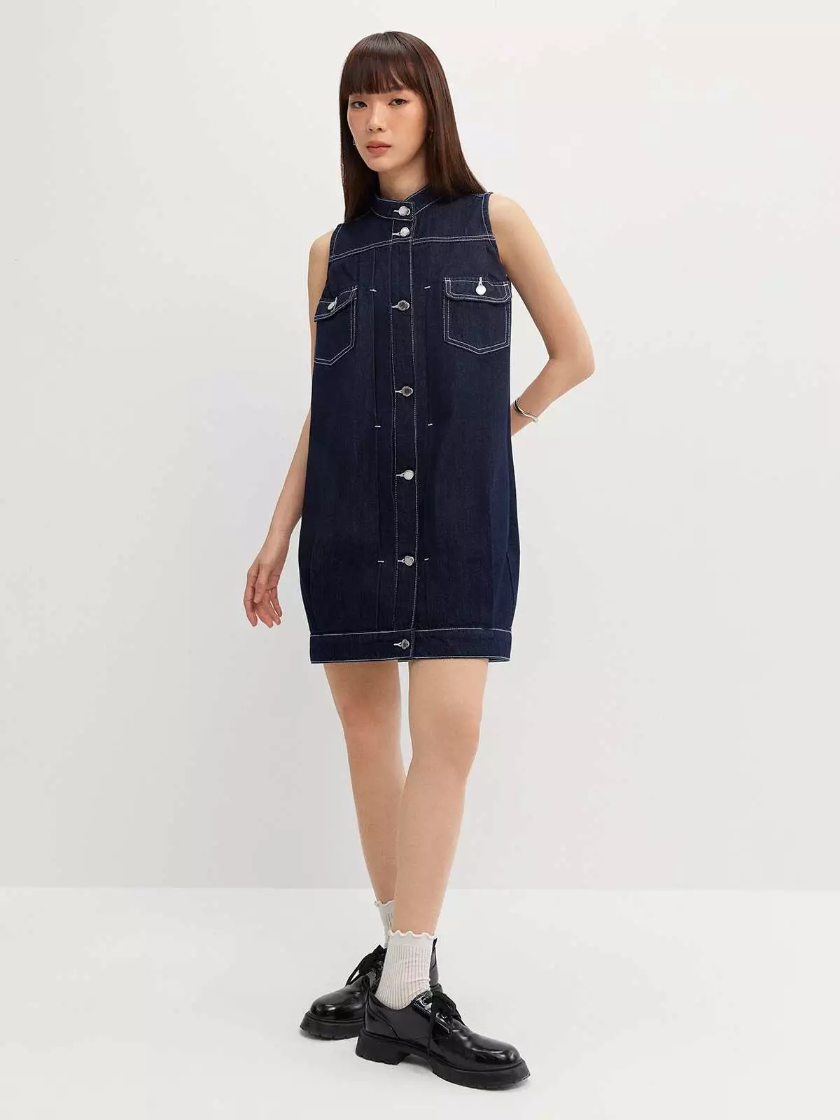 Denim Sleeveless Dress - Navy