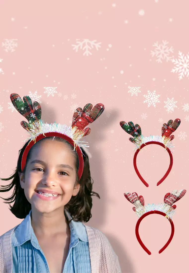 Wakakids Bando Natal Karakter Tanduk Rusa Aksesoris Natalan Bandana Merry Christmas Venjr Hijau