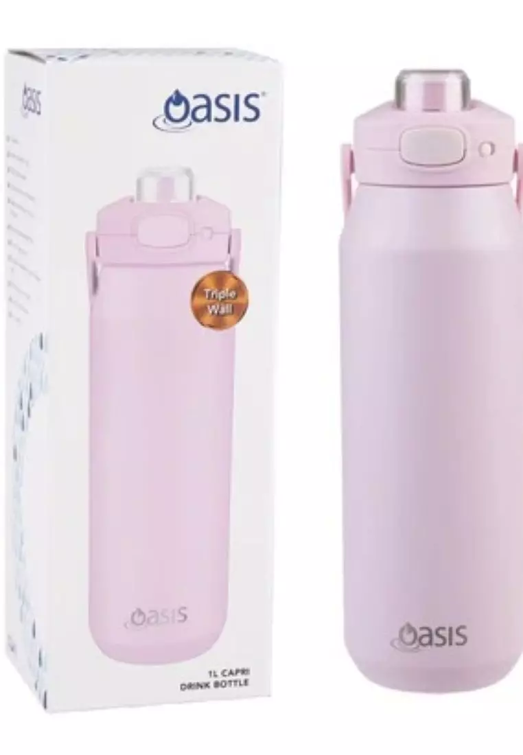 Oasis Ceramic Stainless Steel Triple Wall Capri Quick Release Drink Bottle 1L - Pink Lemonade
