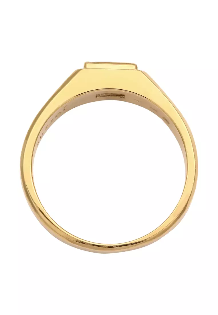 男士戒指 印章式长方形合成蓝宝石镀金