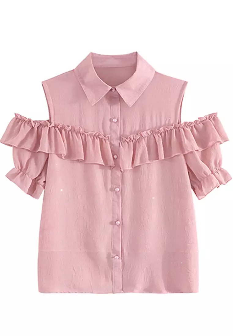 Ruffles Cold Shoulder  Blouses