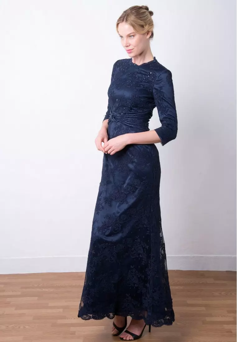 Charming Three quarter Sleeves Lace Evening Gown