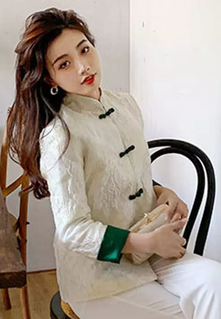 Buy Sunnydaysweety Chinese Style Printed Quilted Cheongsam Coat