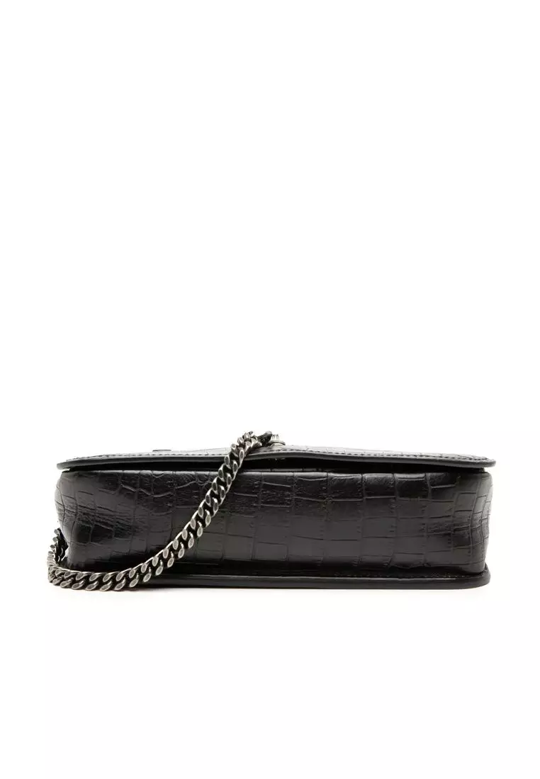 Pre-Loved Saint Laurent Medium Croc Embossed Leather Charlotte Messenger Bag