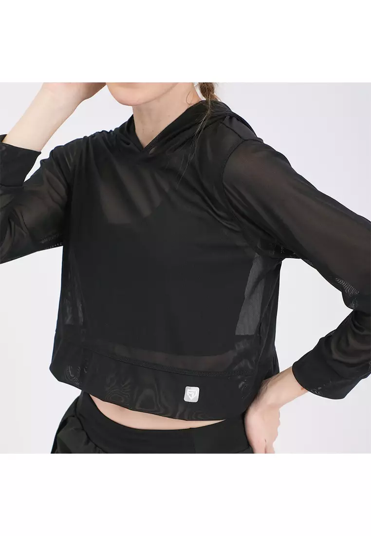 Fitwear - Croptop Jaring / Mesh / Sheer Olahraga SIERRA HOODIE - BLACK