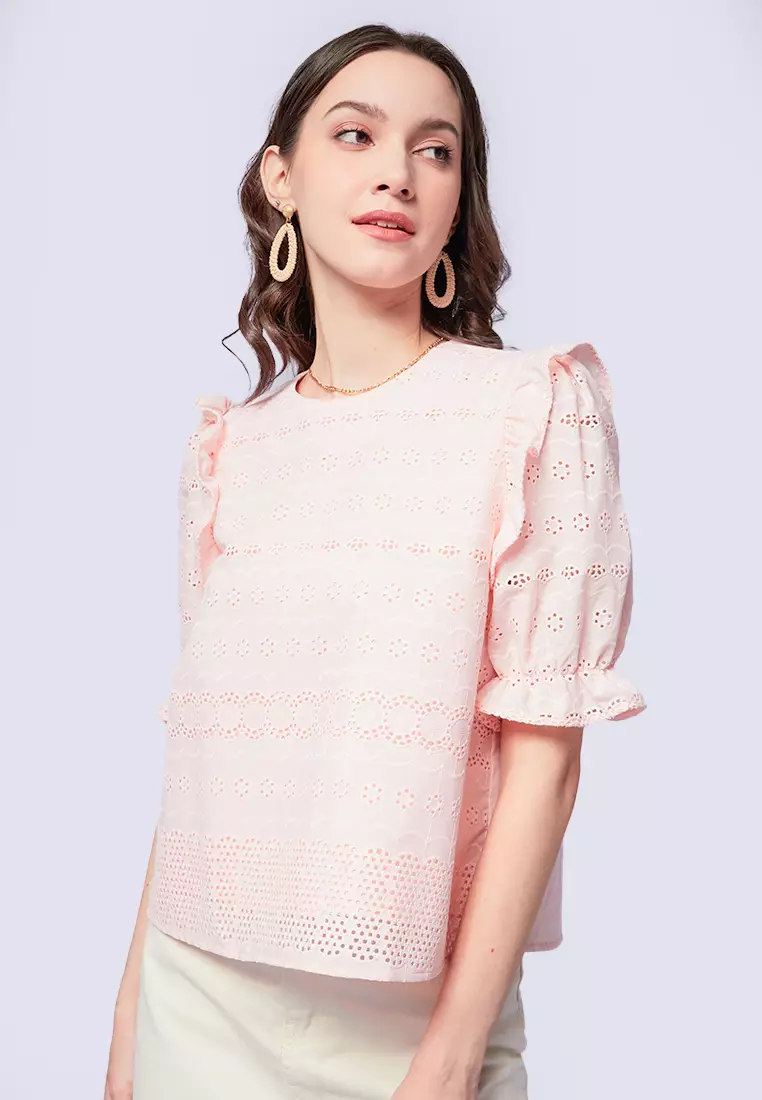 Jual Et Cetera Puff Sleeve Blouse With Ruffles Soft Pink Original Zalora Indonesia