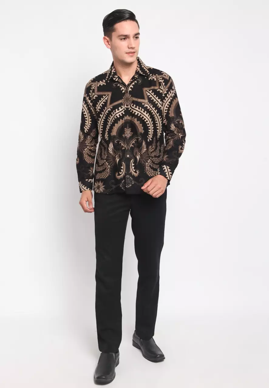 Masopati Item Kemeja Batik Pria Premium Slimfit Modern Lengan Panjang