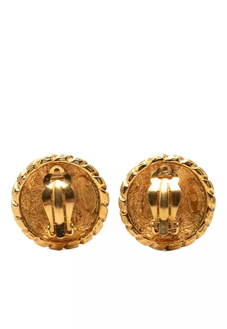 Pre-Loved Chanel Cc Gold Plated Sunburst Round Clip On Earrings