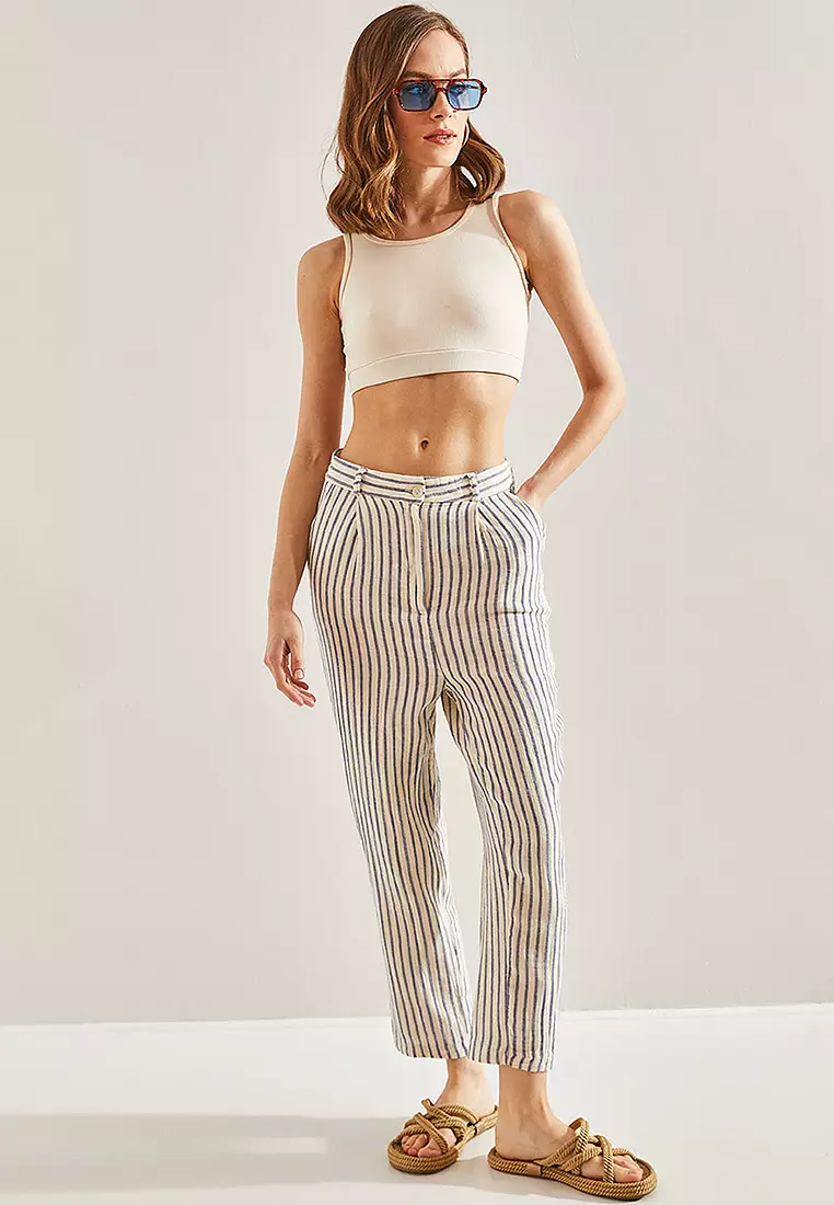 Striped Front Pop Up Trousers