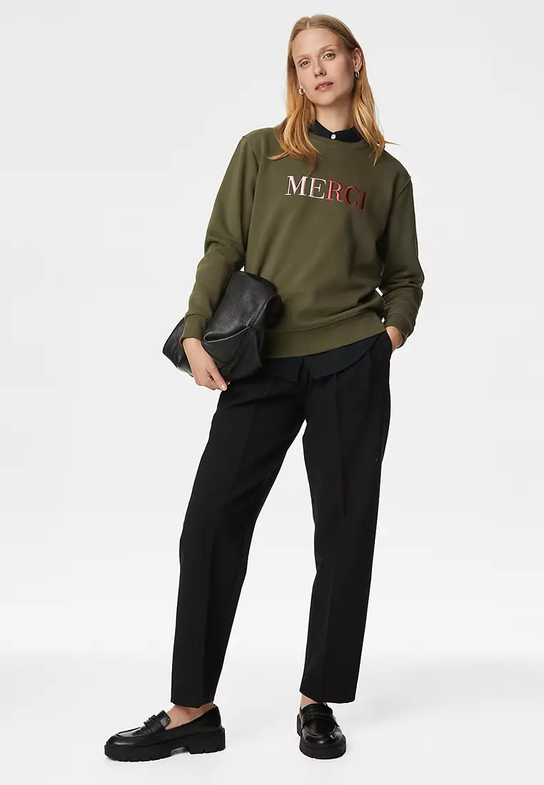 Cotton Rich Embroidered Slogan Sweatshirt