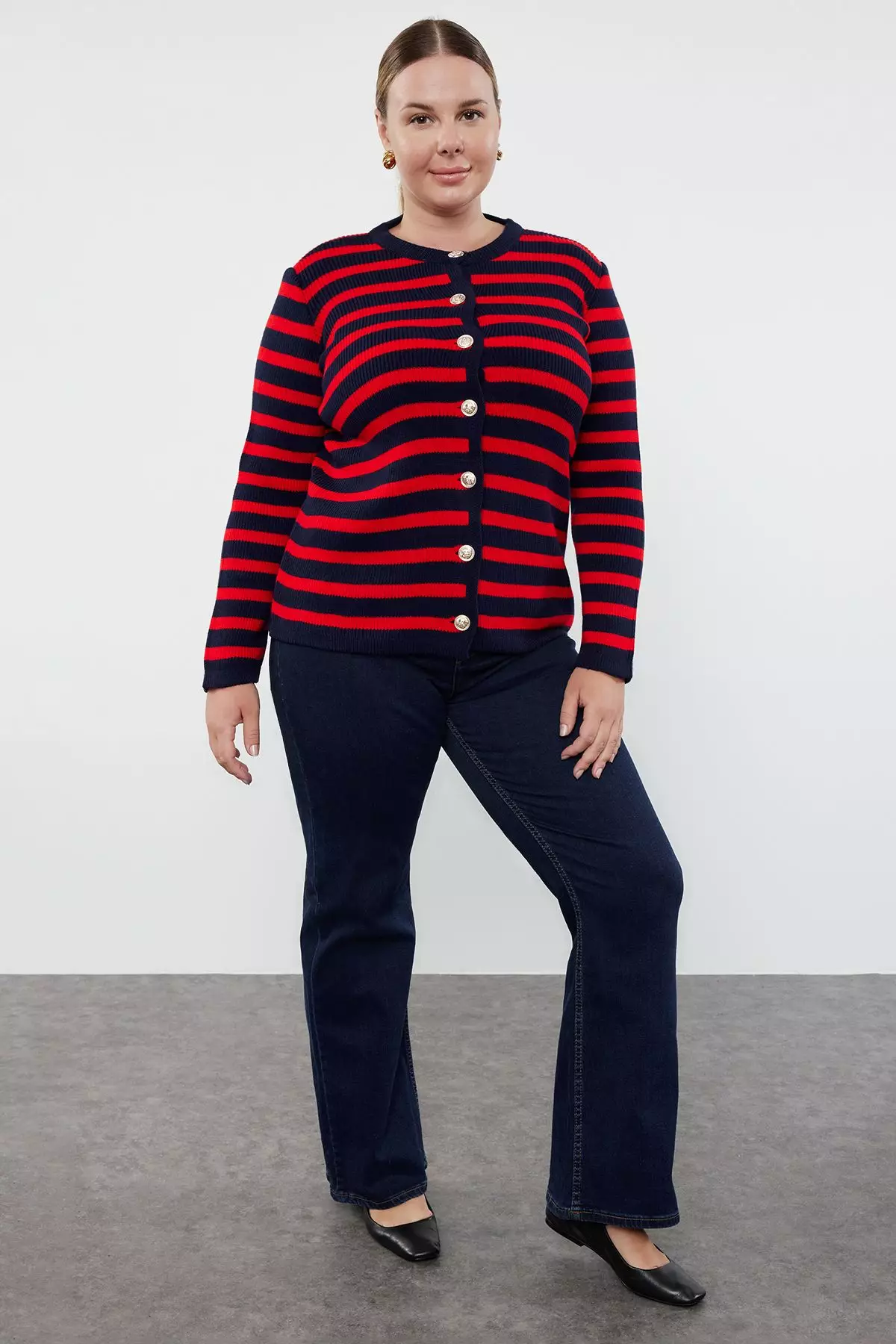 Navy Blue-Red Striped Jacket-Look Knitwear Cardigan Tbbaw24Av00011