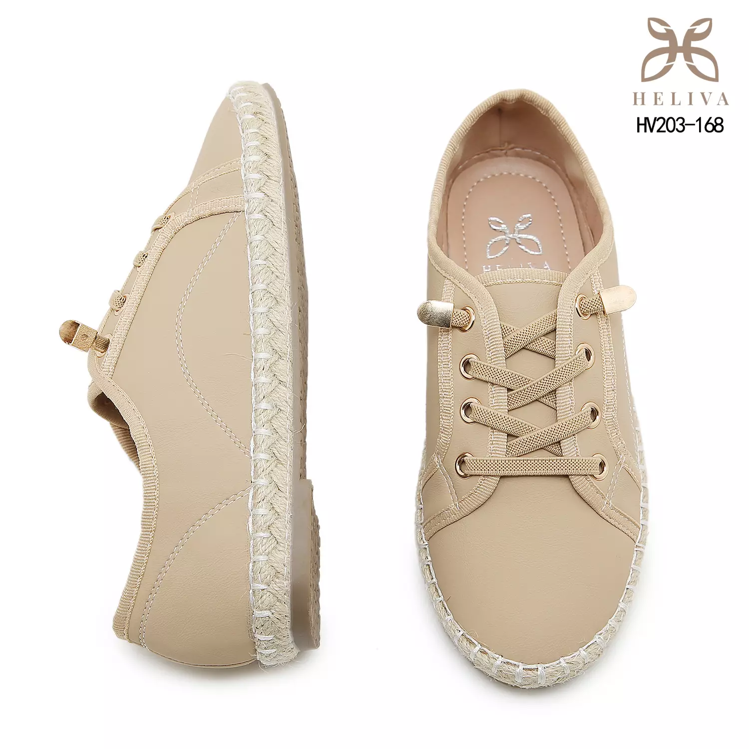 HELIVA MILEN Sneakers Casual Wanita Sol Anyaman Espadrille dan Dekorasi Gold Chain HV203-186