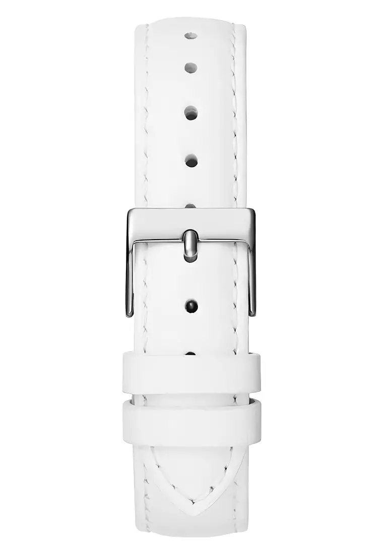 Guess Ladies Watch Rumour Jam Tangan Analog Wanita - Silver Case White Leather Strap - GW0689L1