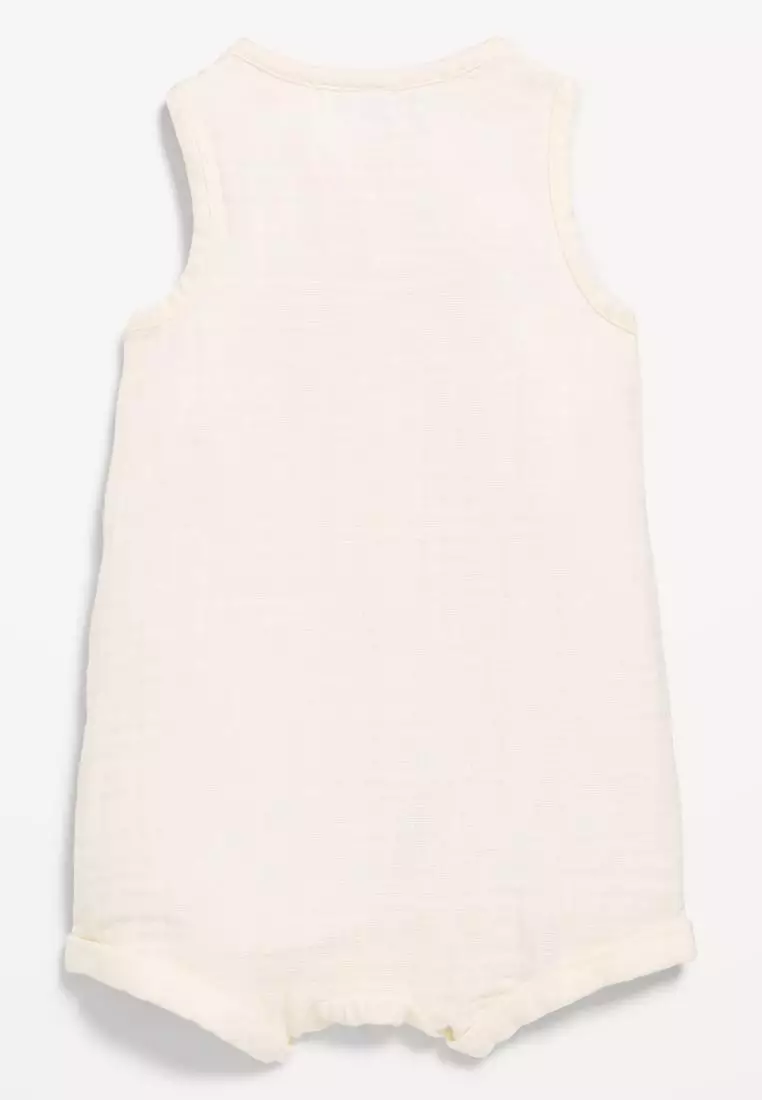 Sleeveless Double-Weave Henley One-Piece Romper for Baby
