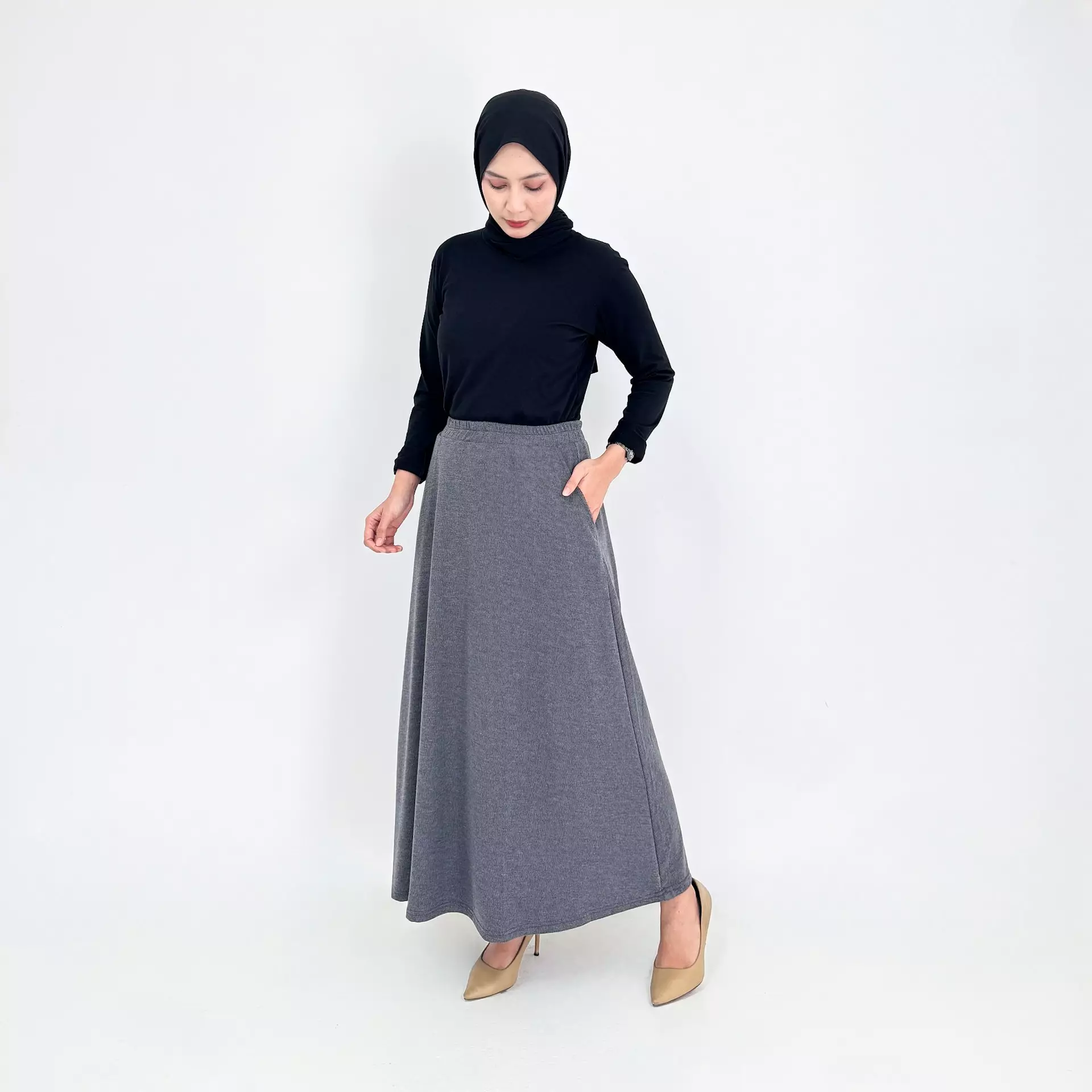 Longskirt Knit Ani [ABU ABU] Rok Panjang Wanita Maxi