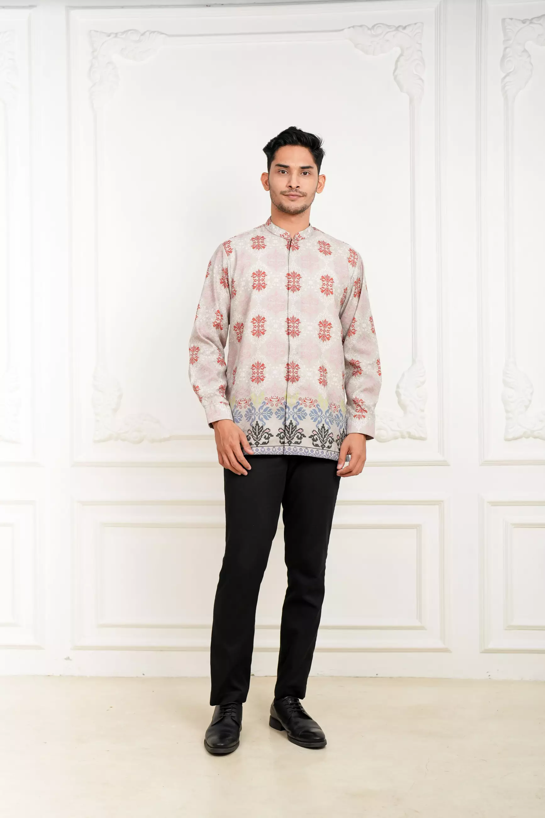 Sarimbit Kaluna Silver Kemeja Pria  Koko Lengan Panjang Regular Fit Furing