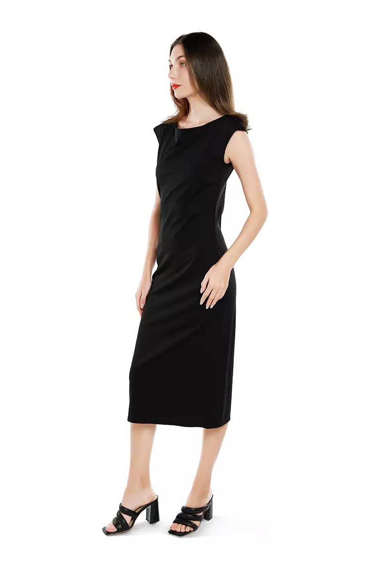 Boat Neck Long Dress In Black
